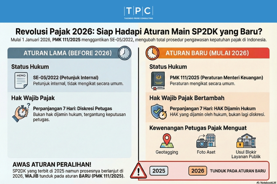 Panduan CEO Menghadapi 2026: Mitigasi Risiko Perpajakan Pasca-Revolusi SP2DK (PMK 111/2025 vs SE-05/PJ/2022)